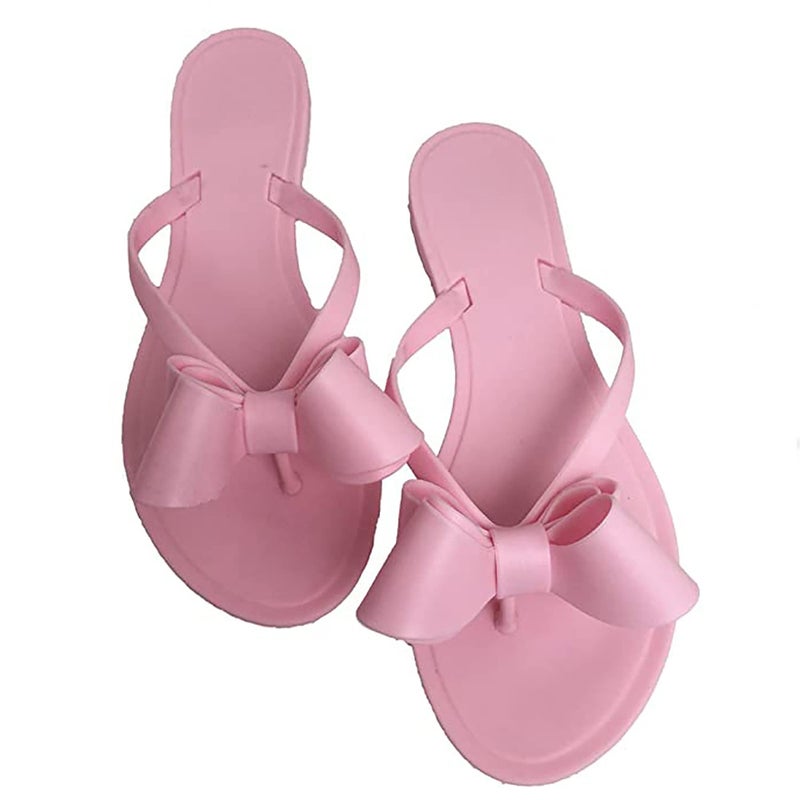 Mtzyoa Women Flip Flops Bow Flat Sandals Summer Pink Size 9 Beach Jelly Cute Ladies Waterproof Rain Casual Sandals - Image 1